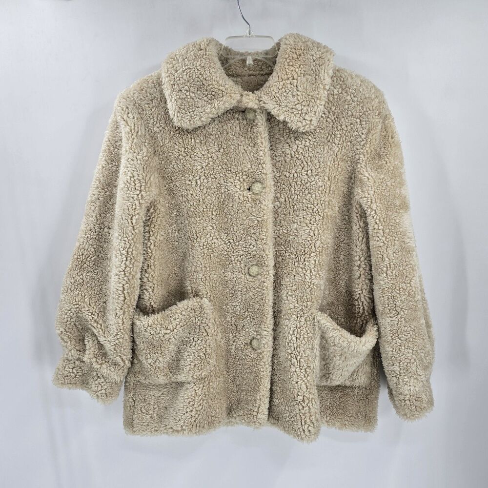 Vintage Tan Teddy Bear Coat Y2K 90's Large Maria Dionisiou Olympia USA